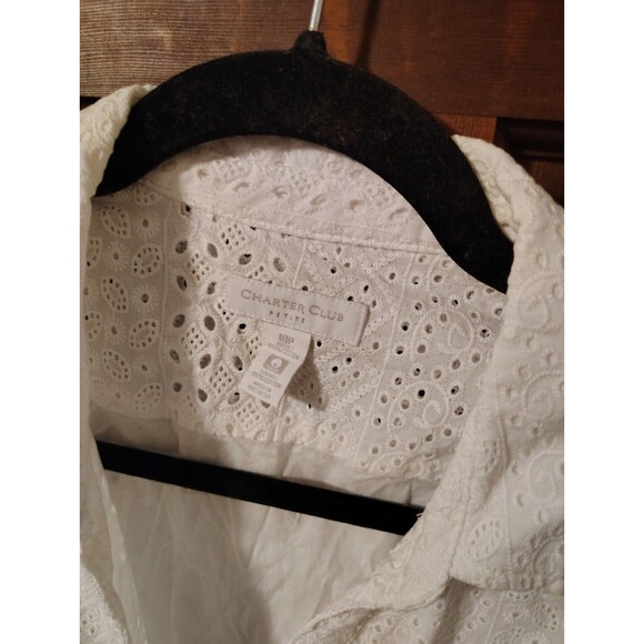 Charter Club Sleeveless Shirt Dress White Gingham Palm Beach Women's 10 P - Picture 2 of 4